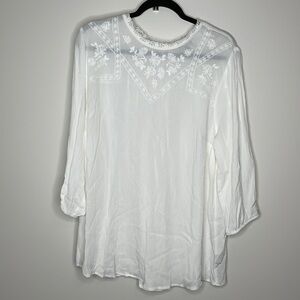 Torrid White Embroidered Long Sleeve Shirt